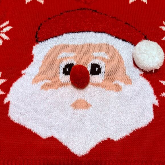 Festive Santa Claus Christmas Sweater Vest 3D Pom Pom Nose Red Knit Holiday Jr S - Picture 3 of 6